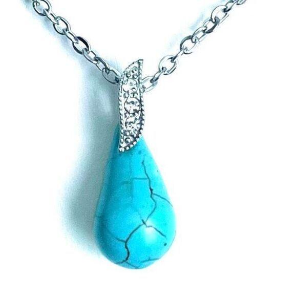 BBN Turquoise & Sterling w/ zircon accent Pendant & Chain - Picture 12 of 12
